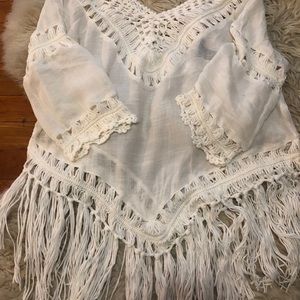 Forever 21 Tops - Forever 21 fringe gauze white M festival top tank Forever 21 Tops - Forever 21 fringe gauze white M festival top tank